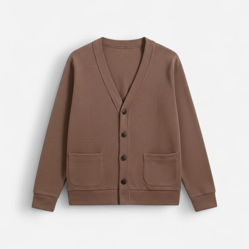 Herren Strickjacke mit V-Ausschnitt und aufgesetzten Seitentaschen – einfarbig