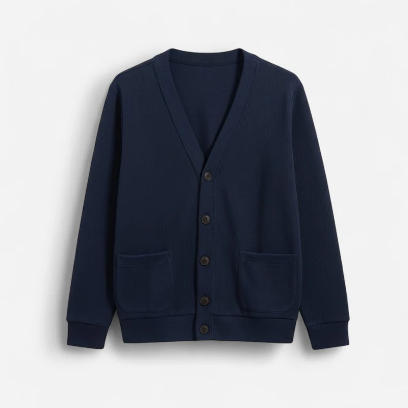 Herren Strickjacke mit V-Ausschnitt und aufgesetzten Seitentaschen – einfarbig