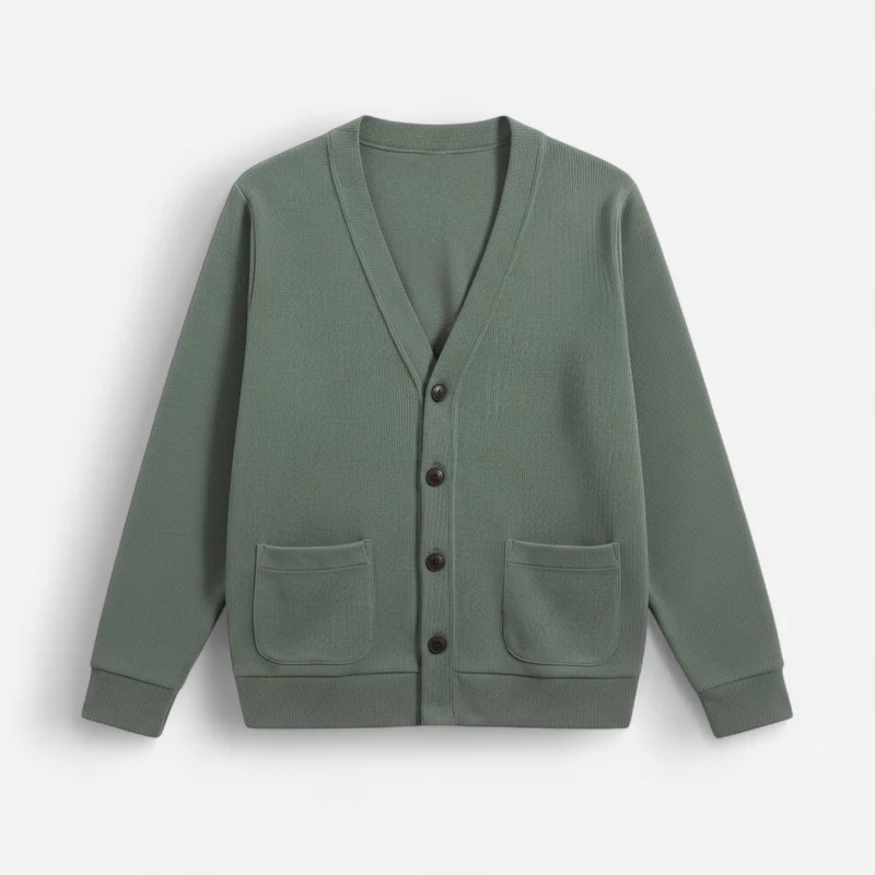 Herren Strickjacke mit V-Ausschnitt und aufgesetzten Seitentaschen – einfarbig