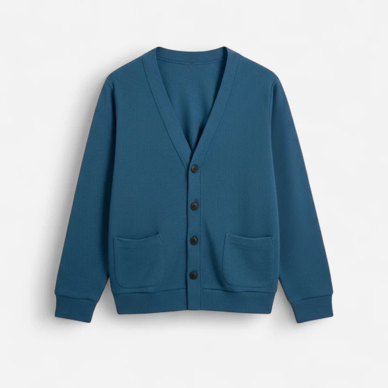 Herren Strickjacke mit V-Ausschnitt und aufgesetzten Seitentaschen – einfarbig