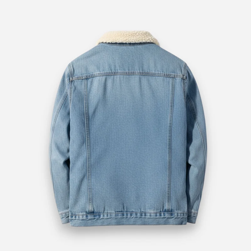 Gefütterte Jeansjacke für Herren mit flauschigem Hemdkragen