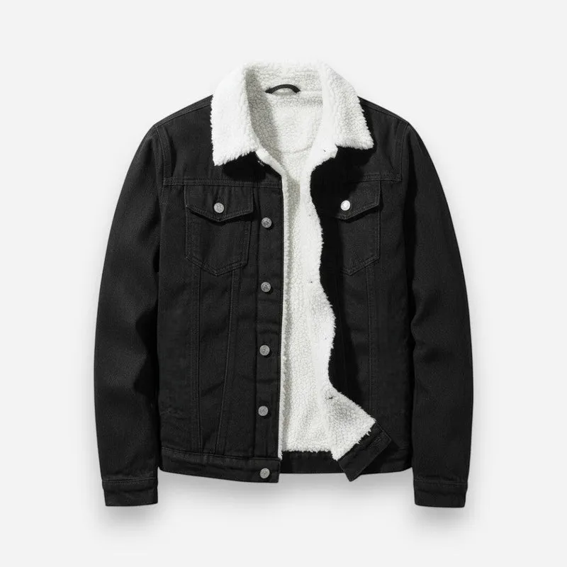 Gefütterte Jeansjacke für Herren mit flauschigem Hemdkragen