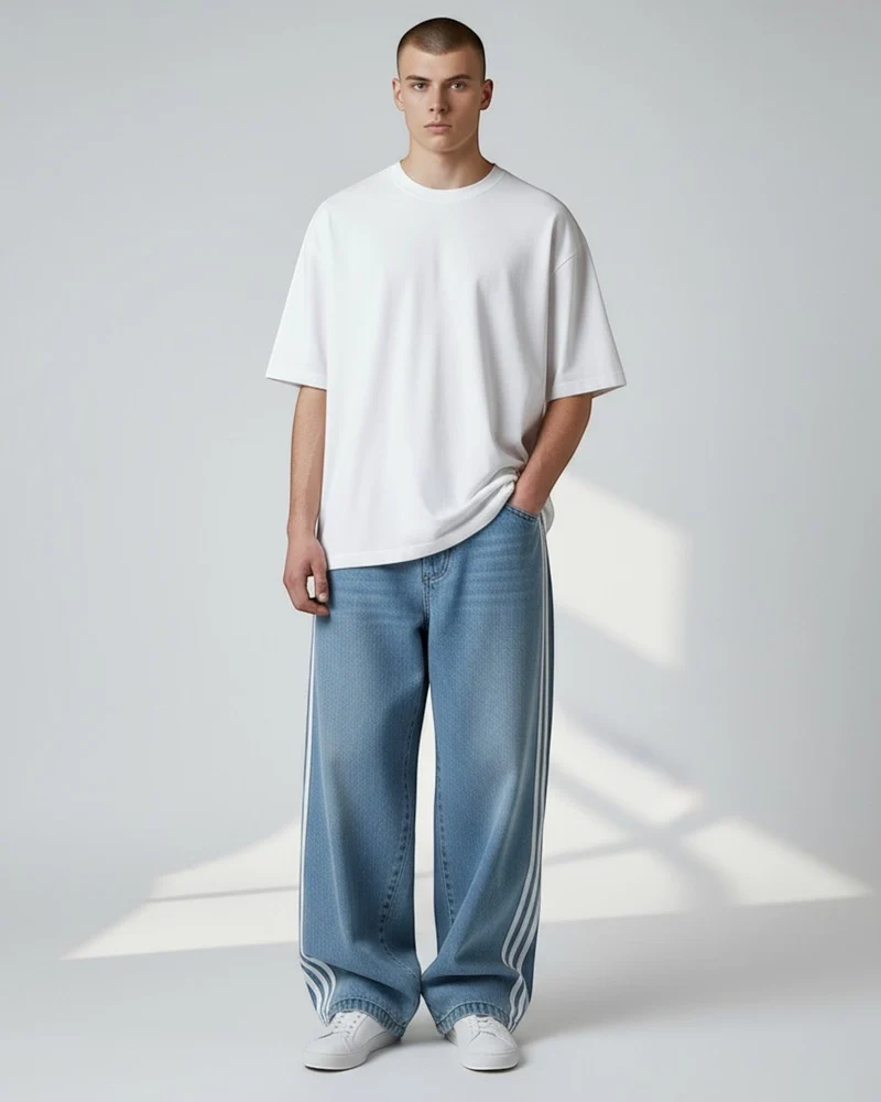 Straight Leg Baggy Jeans für Herren in hellem Denimblau