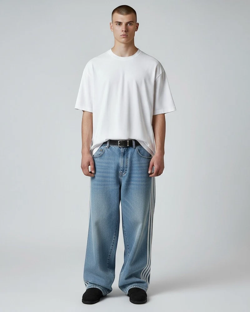 Straight Leg Baggy Jeans für Herren in hellem Denimblau