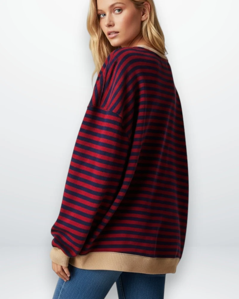 Gestreiftes Oversized Longsleeve für Damen mit überschnittenen Schultern