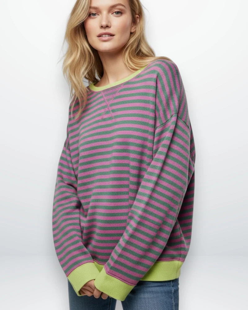 Gestreiftes Oversized Longsleeve für Damen mit überschnittenen Schultern