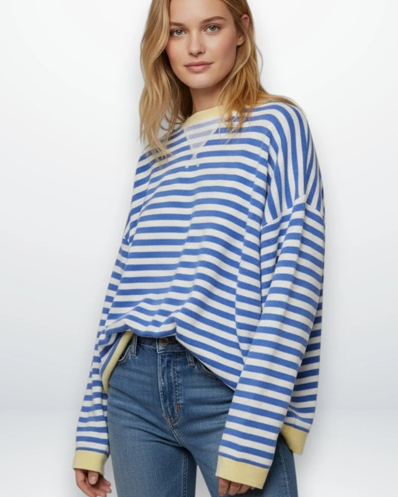 Gestreiftes Oversized Longsleeve für Damen mit überschnittenen Schultern