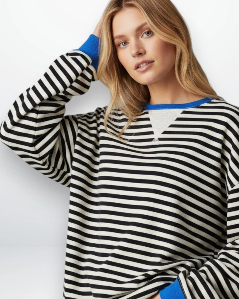Gestreiftes Oversized Longsleeve für Damen mit überschnittenen Schultern