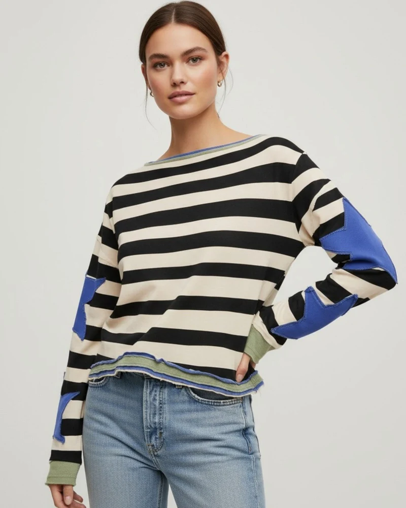 Buntes Langarm-Sweatshirt für Damen mit Applikationen