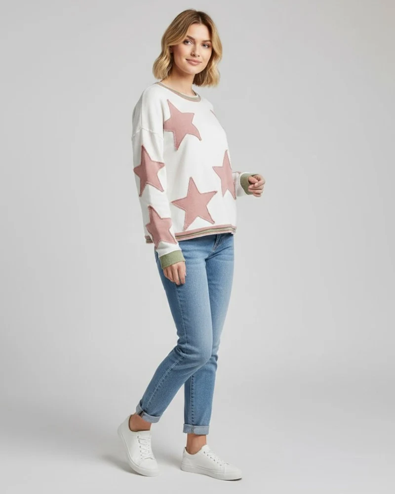 Buntes Langarm-Sweatshirt für Damen mit Applikationen