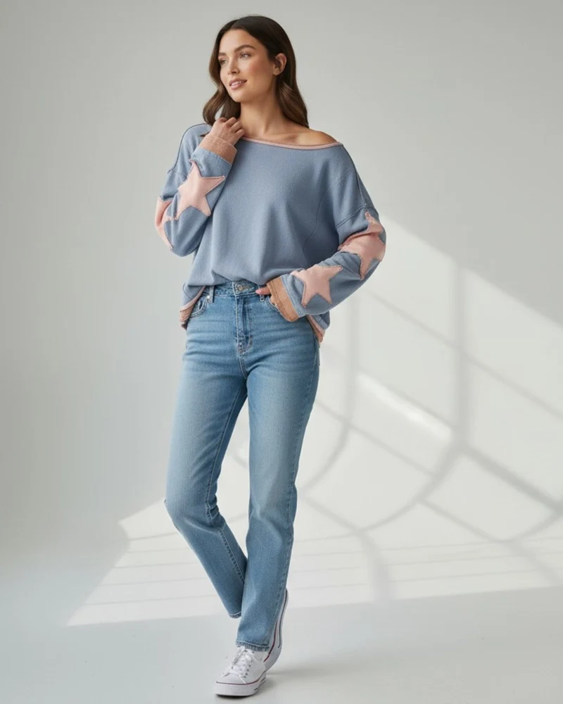 Buntes Langarm-Sweatshirt für Damen mit Applikationen
