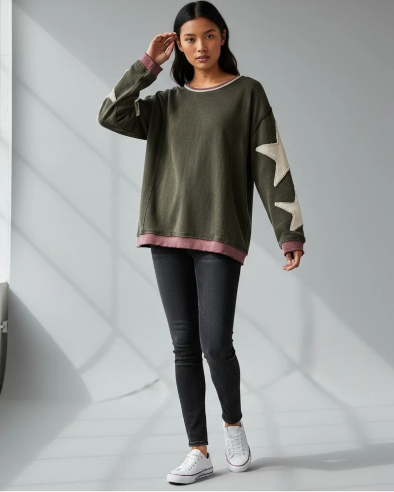 Buntes Langarm-Sweatshirt für Damen mit Applikationen