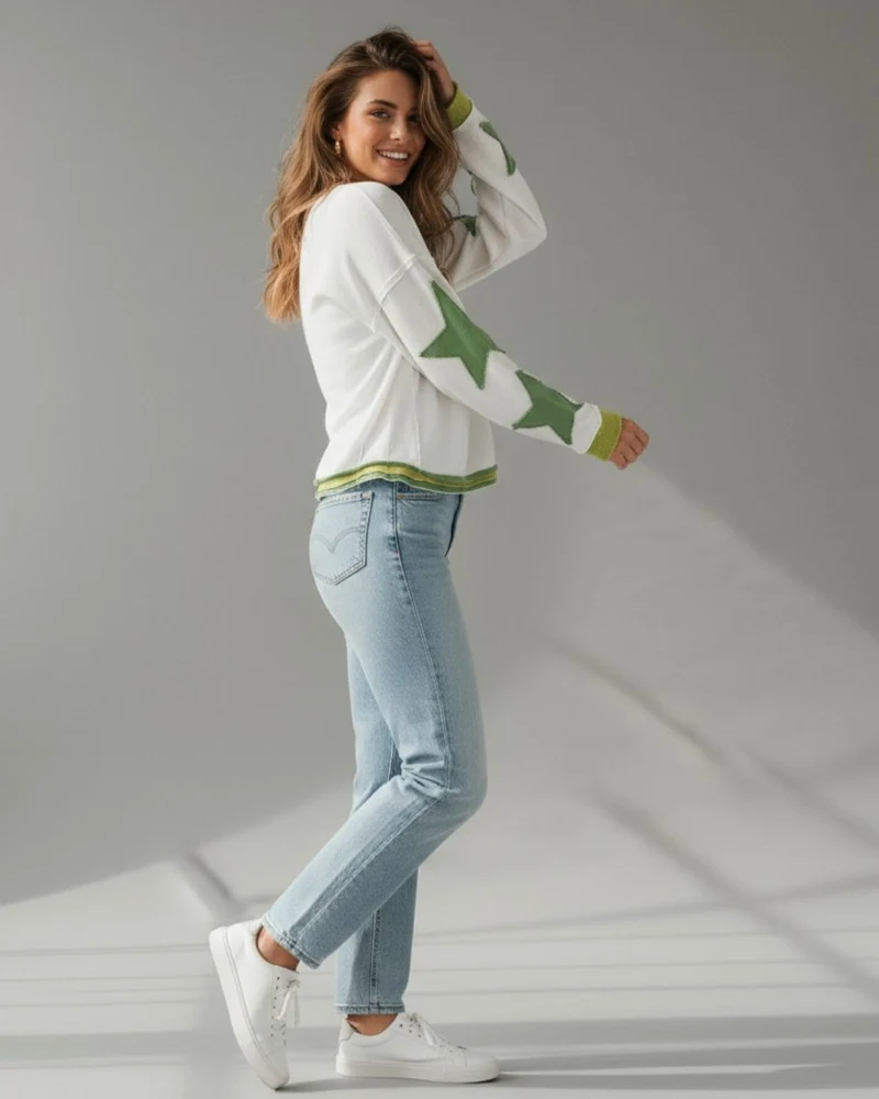 Buntes Langarm-Sweatshirt für Damen mit Applikationen