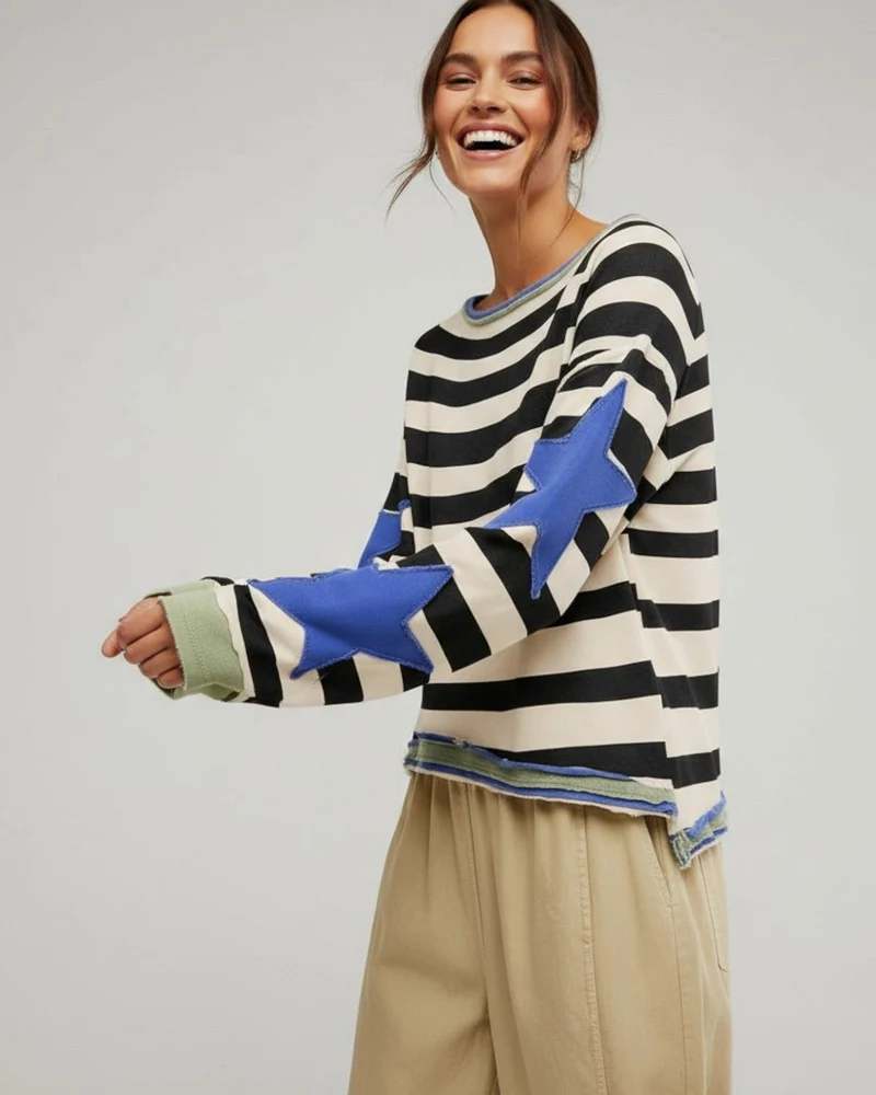 Buntes Langarm-Sweatshirt für Damen mit Applikationen