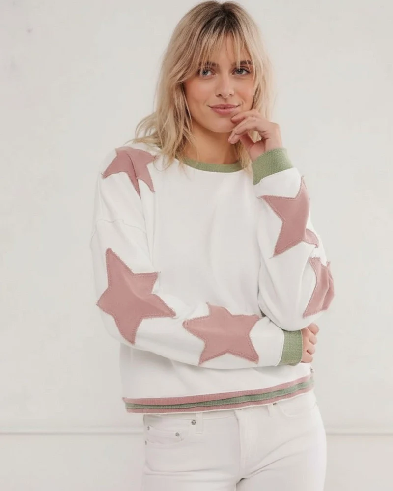 Buntes Langarm-Sweatshirt für Damen mit Applikationen