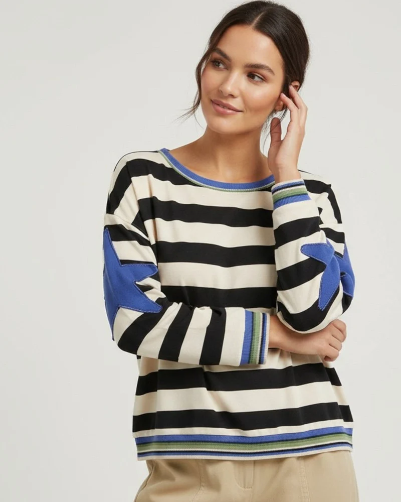 Buntes Langarm-Sweatshirt für Damen mit Applikationen