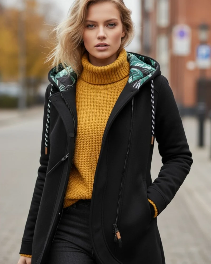 Winddichte Winterjacke für Damen mit verlängertem Rücken