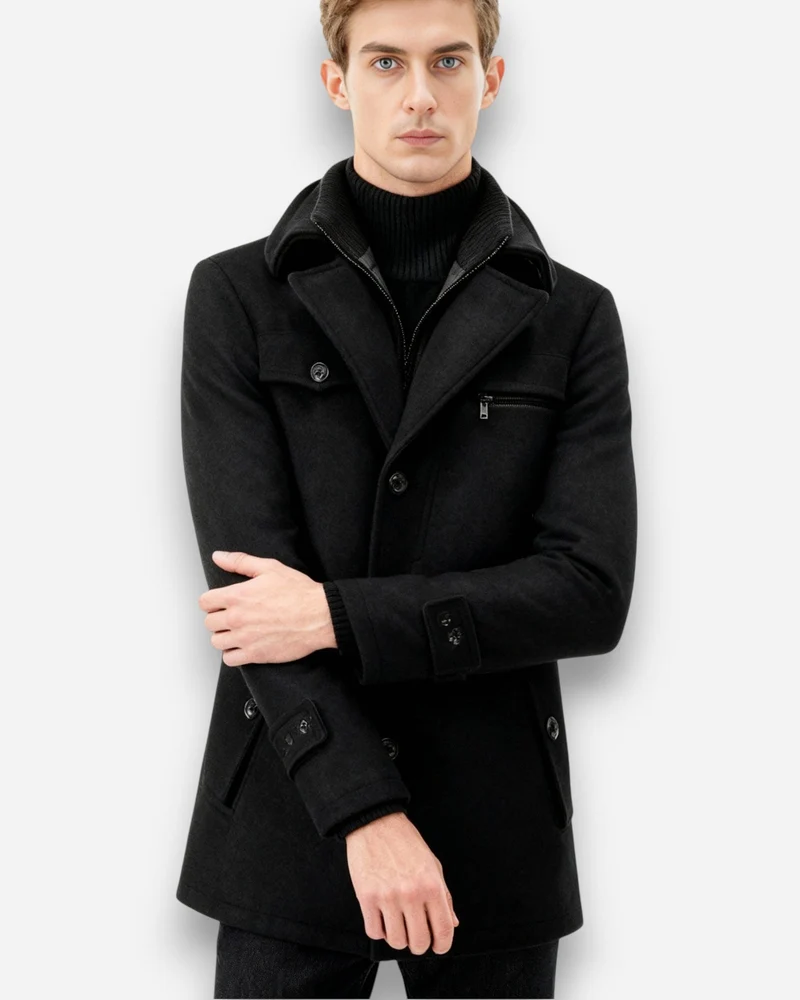 Gefütterte City-Winterjacke für Herren im Mantel-Look mit hohem Reißverschlusskragen