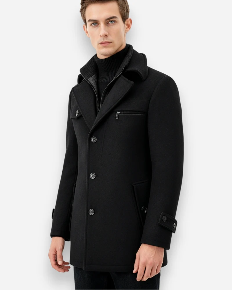 Gefütterte City-Winterjacke für Herren im Mantel-Look mit hohem Reißverschlusskragen
