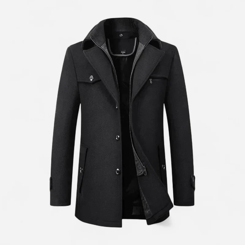 Gefütterte City-Winterjacke für Herren im Mantel-Look mit hohem Reißverschlusskragen