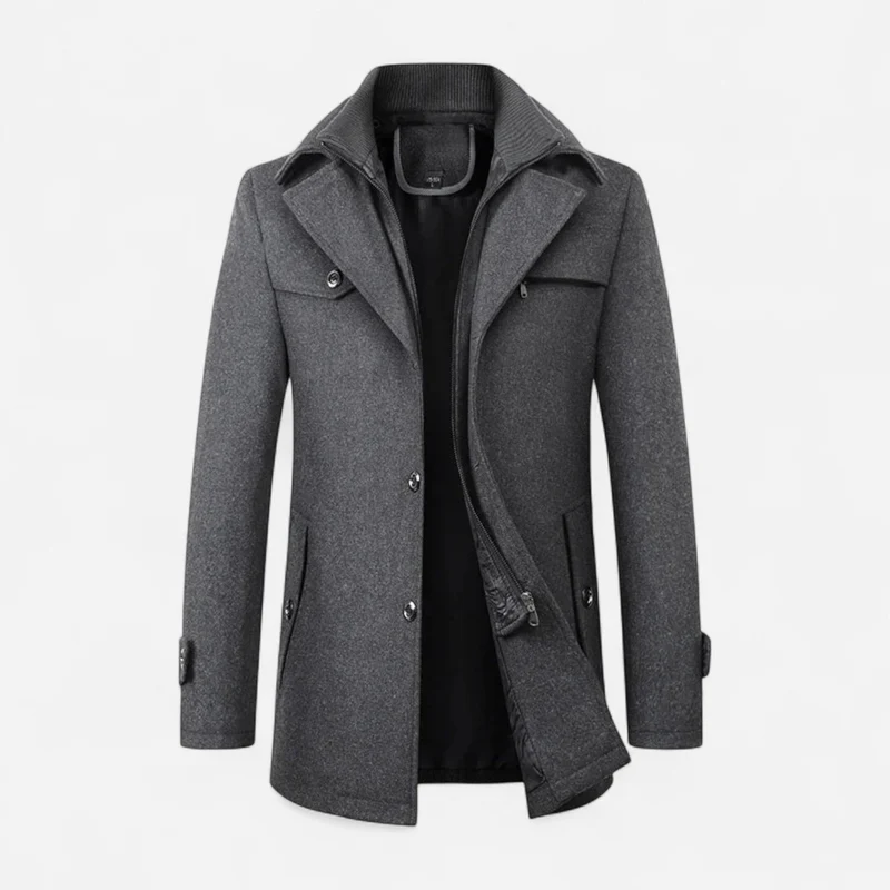 Gefütterte City-Winterjacke für Herren im Mantel-Look mit hohem Reißverschlusskragen