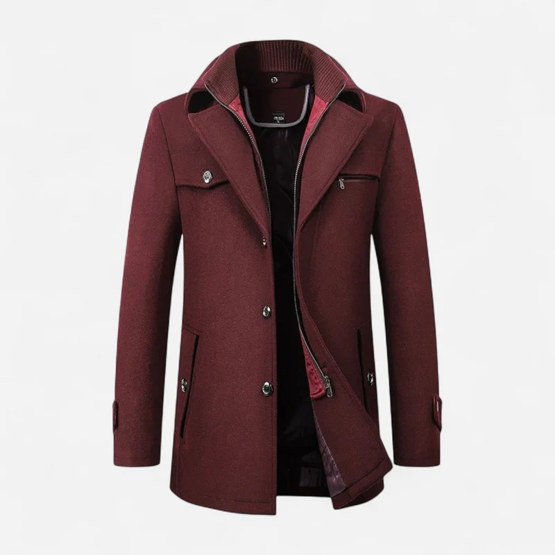 Gefütterte City-Winterjacke für Herren im Mantel-Look mit hohem Reißverschlusskragen