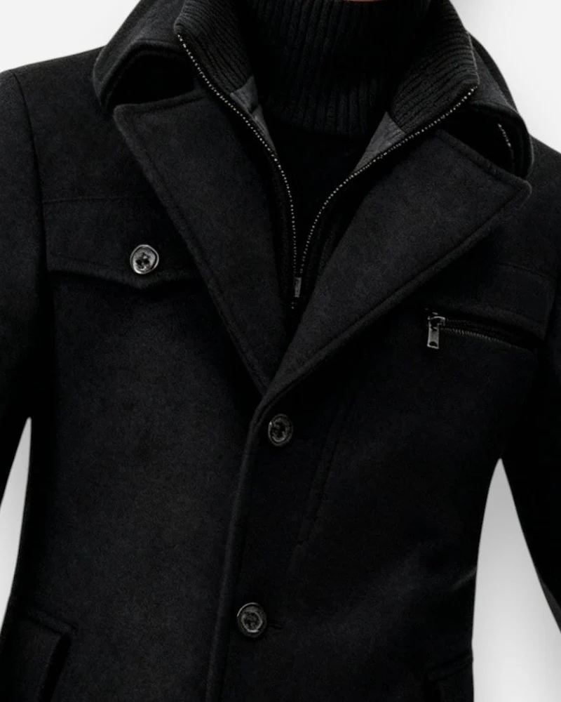 Gefütterte City-Winterjacke für Herren im Mantel-Look mit hohem Reißverschlusskragen
