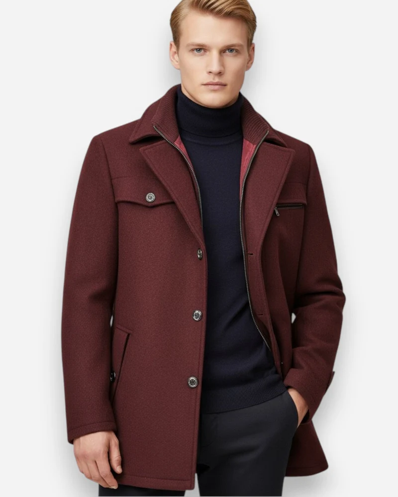 Gefütterte City-Winterjacke für Herren im Mantel-Look mit hohem Reißverschlusskragen