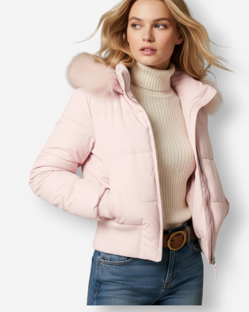 Gesteppte Winterjacke für Damen mit flauschig besetzter Kapuze und breitem Rippbund am Saum
