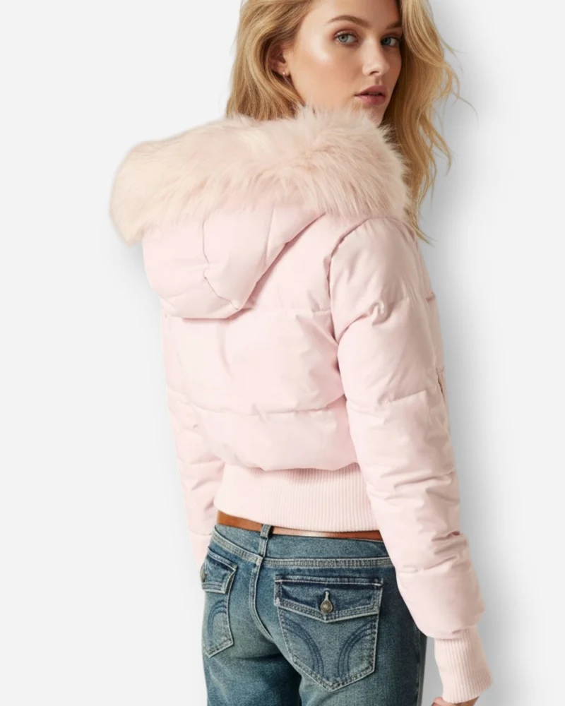 Gesteppte Winterjacke für Damen mit flauschig besetzter Kapuze und breitem Rippbund am Saum