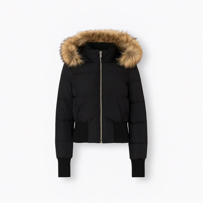Gesteppte Winterjacke für Damen mit flauschig besetzter Kapuze und breitem Rippbund am Saum