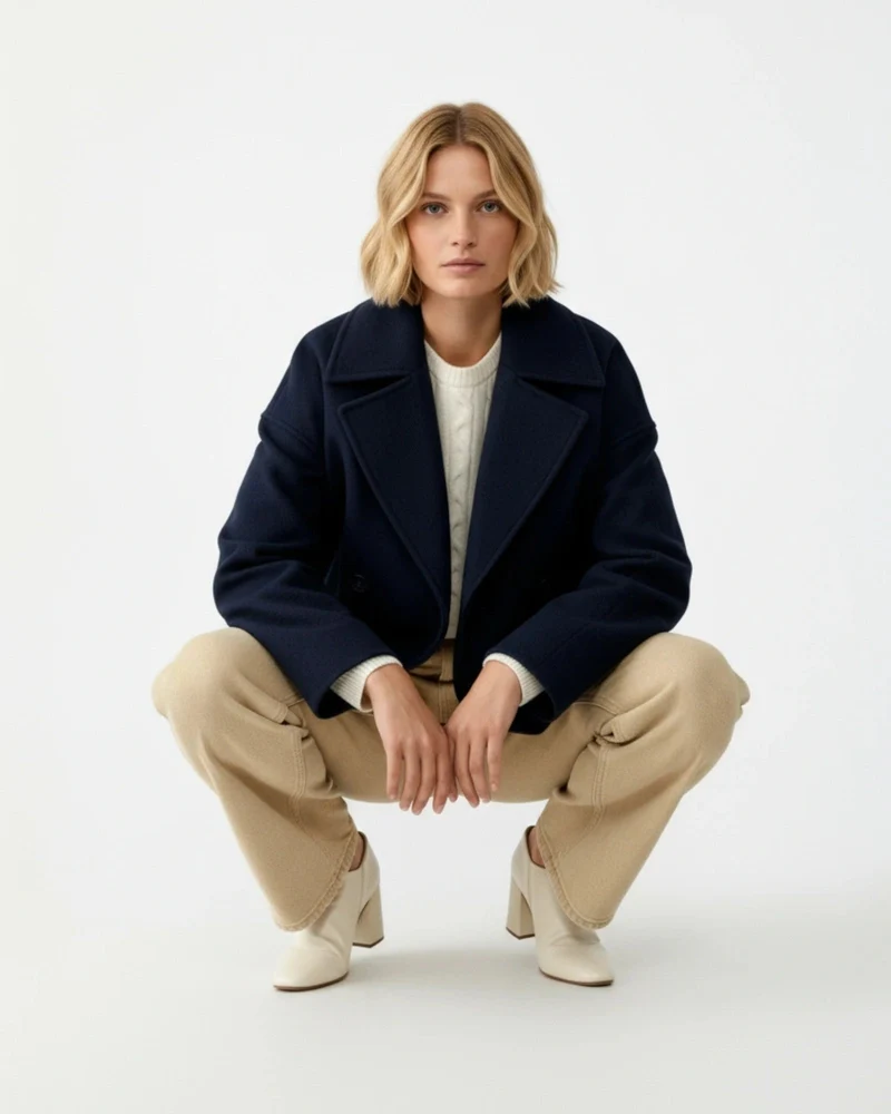 Kurze Jacke für Damen mit Reverskragen im zeitlosen zweireihigen Design