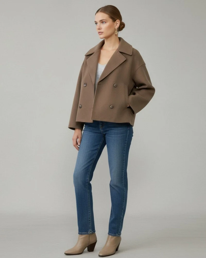 Kurze Jacke für Damen mit Reverskragen im zeitlosen zweireihigen Design