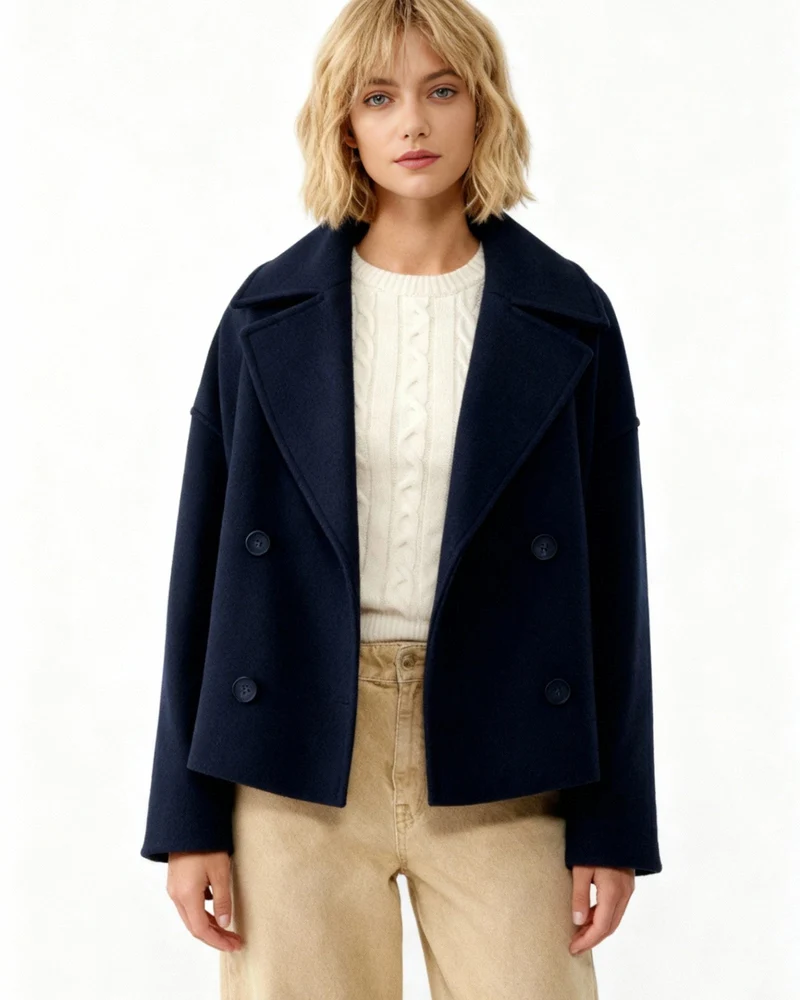 Kurze Jacke für Damen mit Reverskragen im zeitlosen zweireihigen Design