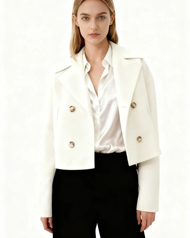 Kurze Jacke für Damen mit Reverskragen im zeitlosen zweireihigen Design