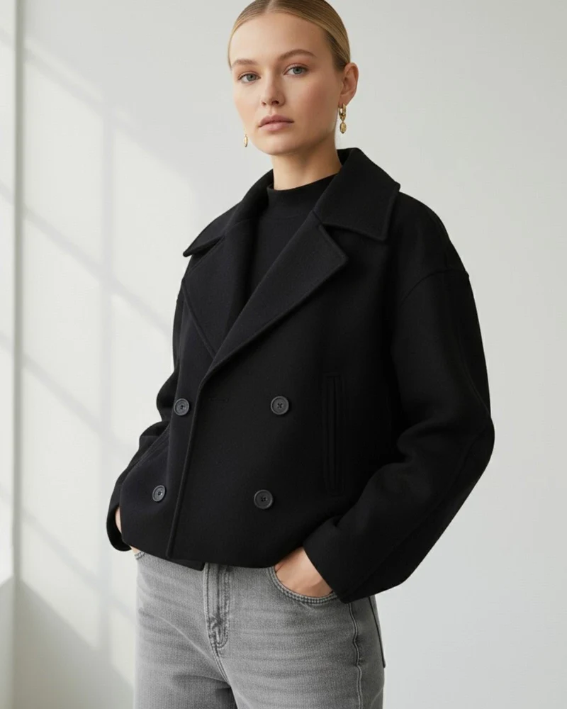 Kurze Jacke für Damen mit Reverskragen im zeitlosen zweireihigen Design