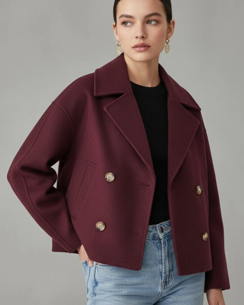 Kurze Jacke für Damen mit Reverskragen im zeitlosen zweireihigen Design
