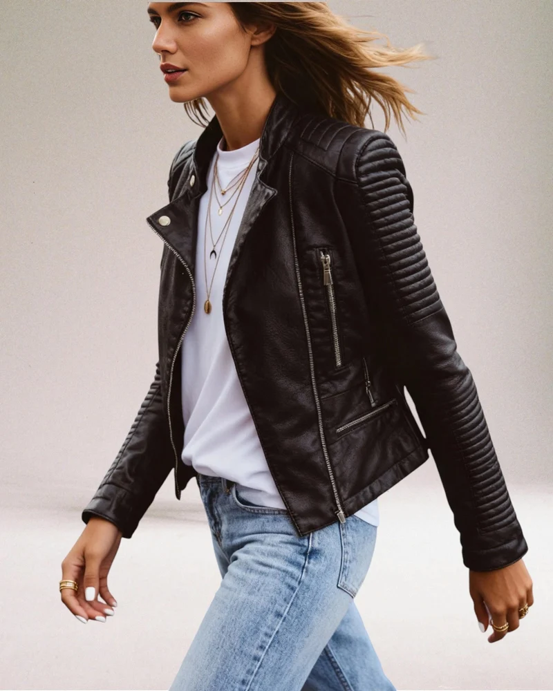 Damen Bikerjacke mit gerippten Ärmeln
