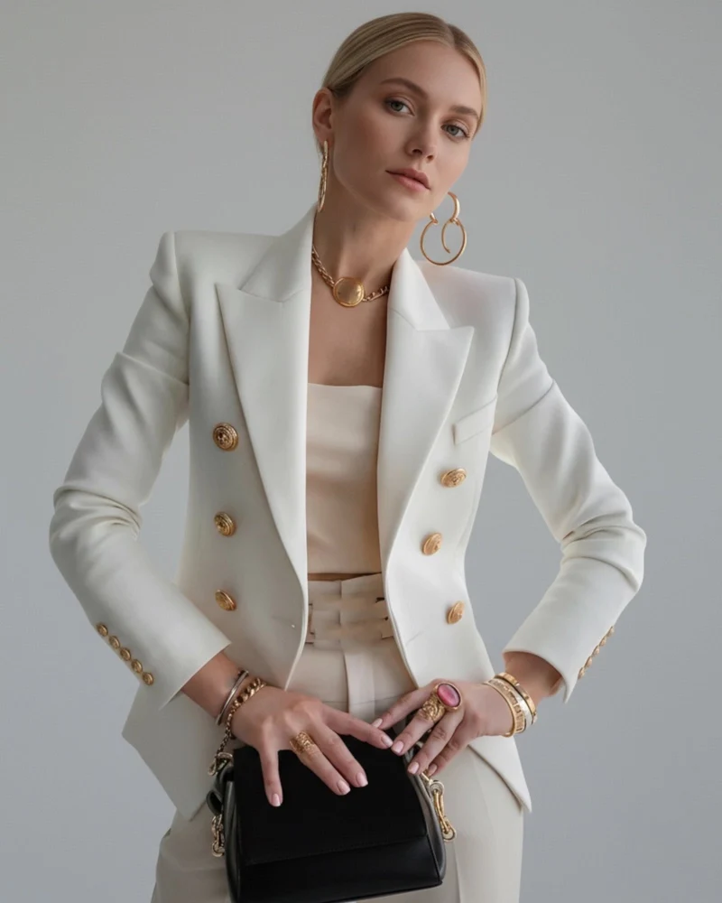 Taillierter eleganter Blazer für Damen mit goldenen Knöpfen