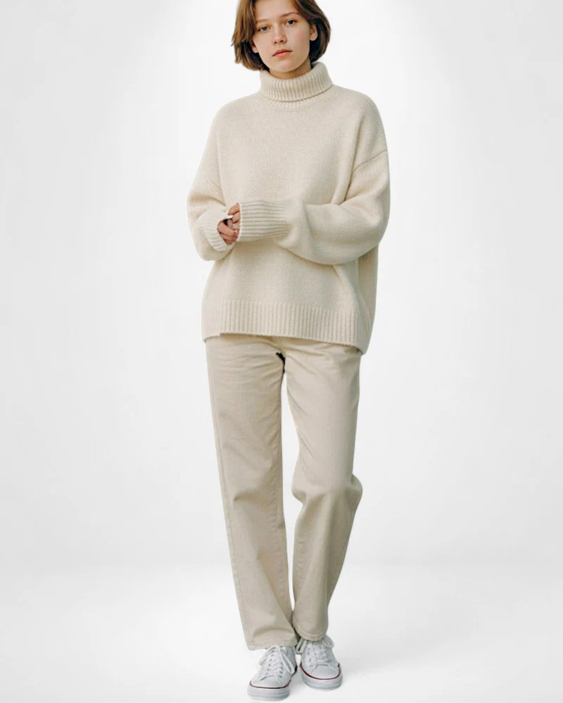 Strick Pullover für Damen mit Kragen und breiten Rippbündchen