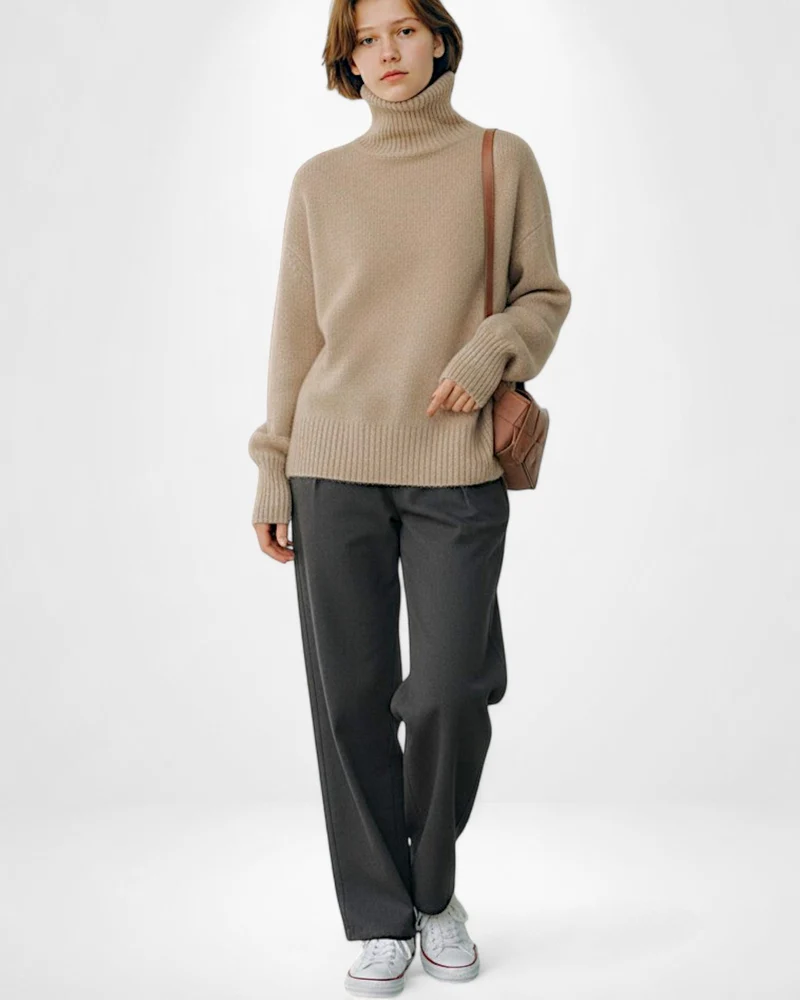 Strick Pullover für Damen mit Kragen und breiten Rippbündchen
