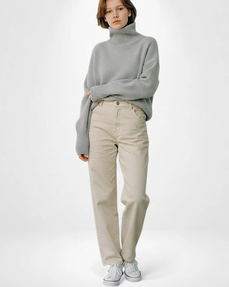 Strick Pullover für Damen mit Kragen und breiten Rippbündchen