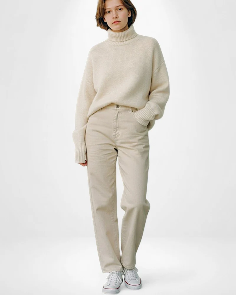 Strick Pullover für Damen mit Kragen und breiten Rippbündchen