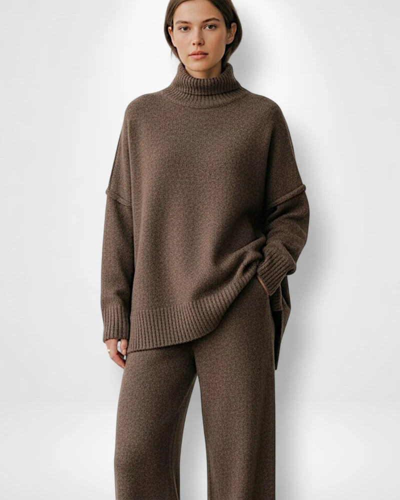 Einfarbiges Roolkragenpullover Strickset für Damen