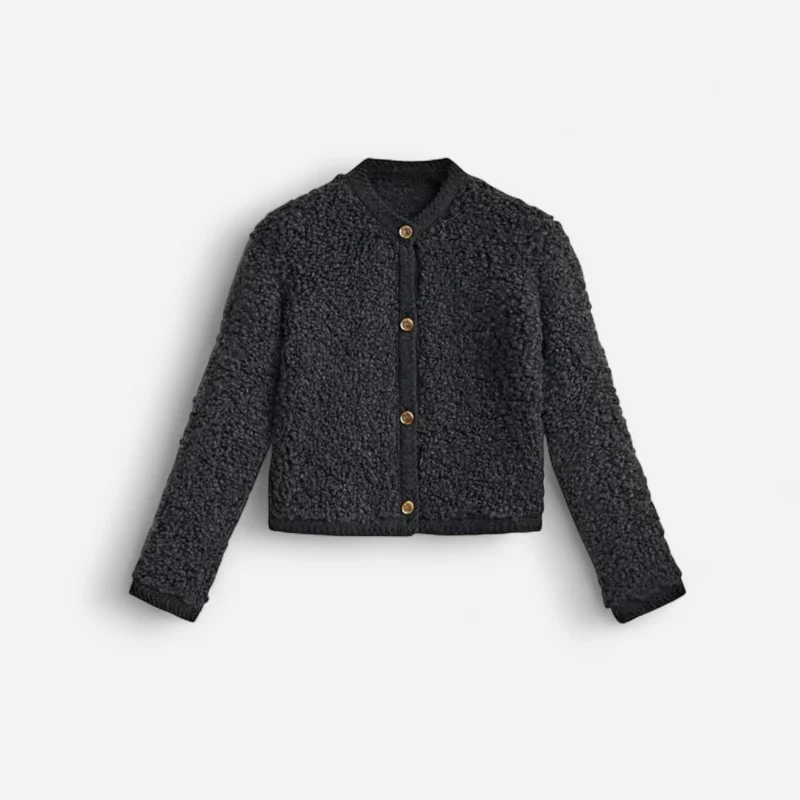 Strickjacke mit Knöpfen und Rundhalskragen | Kurz