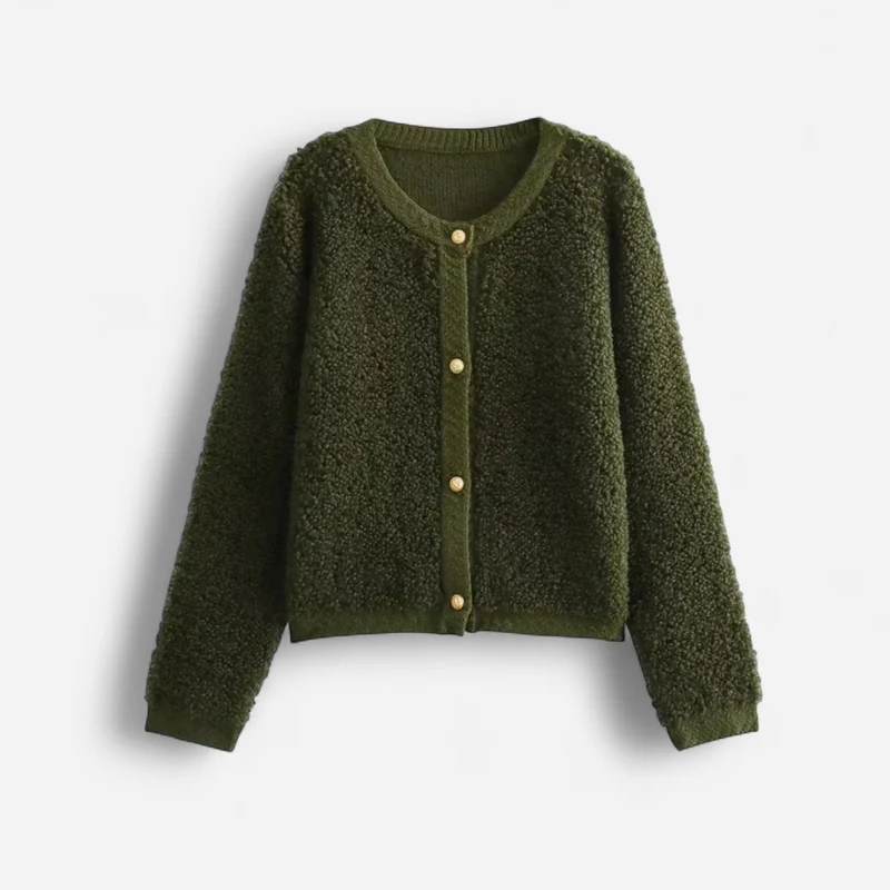 Strickjacke mit Knöpfen und Rundhalskragen | Kurz
