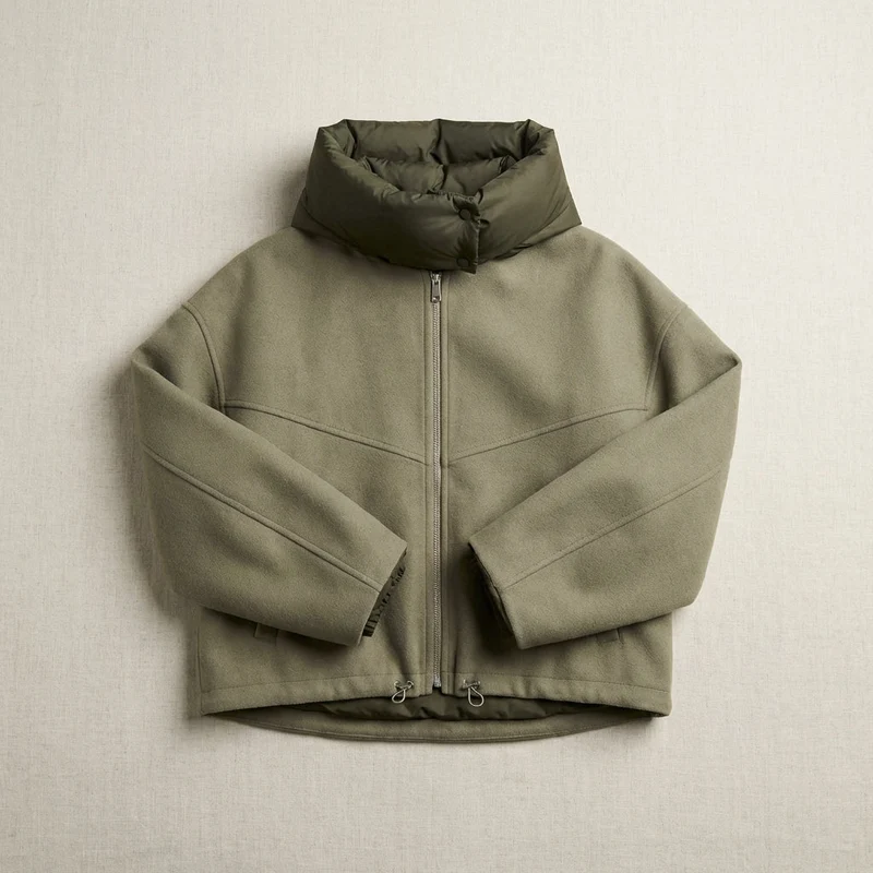 Casual Kurze Drop-Shoulder Jacke für Damen mit verstellbarer Puffkapuze