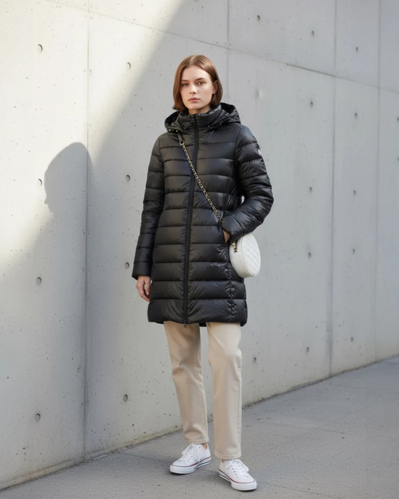 Puffer Winterjacke mit Kapuze und geradem Schnitt