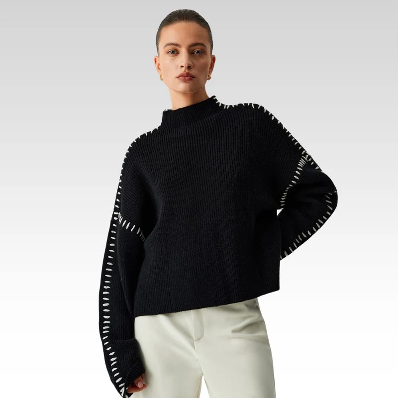 Alma | Oversize-Dolcevita-Pullover mit Piqué-Details