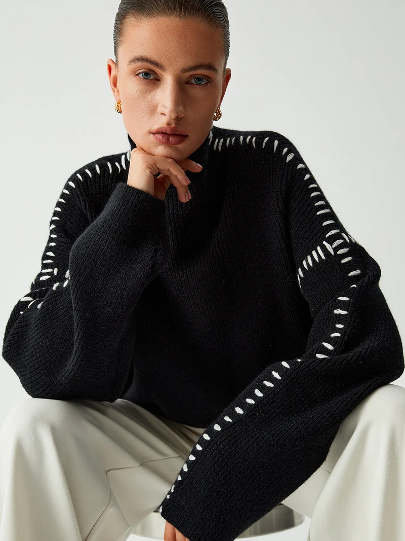 Alma | Oversize-Dolcevita-Pullover mit Piqué-Details